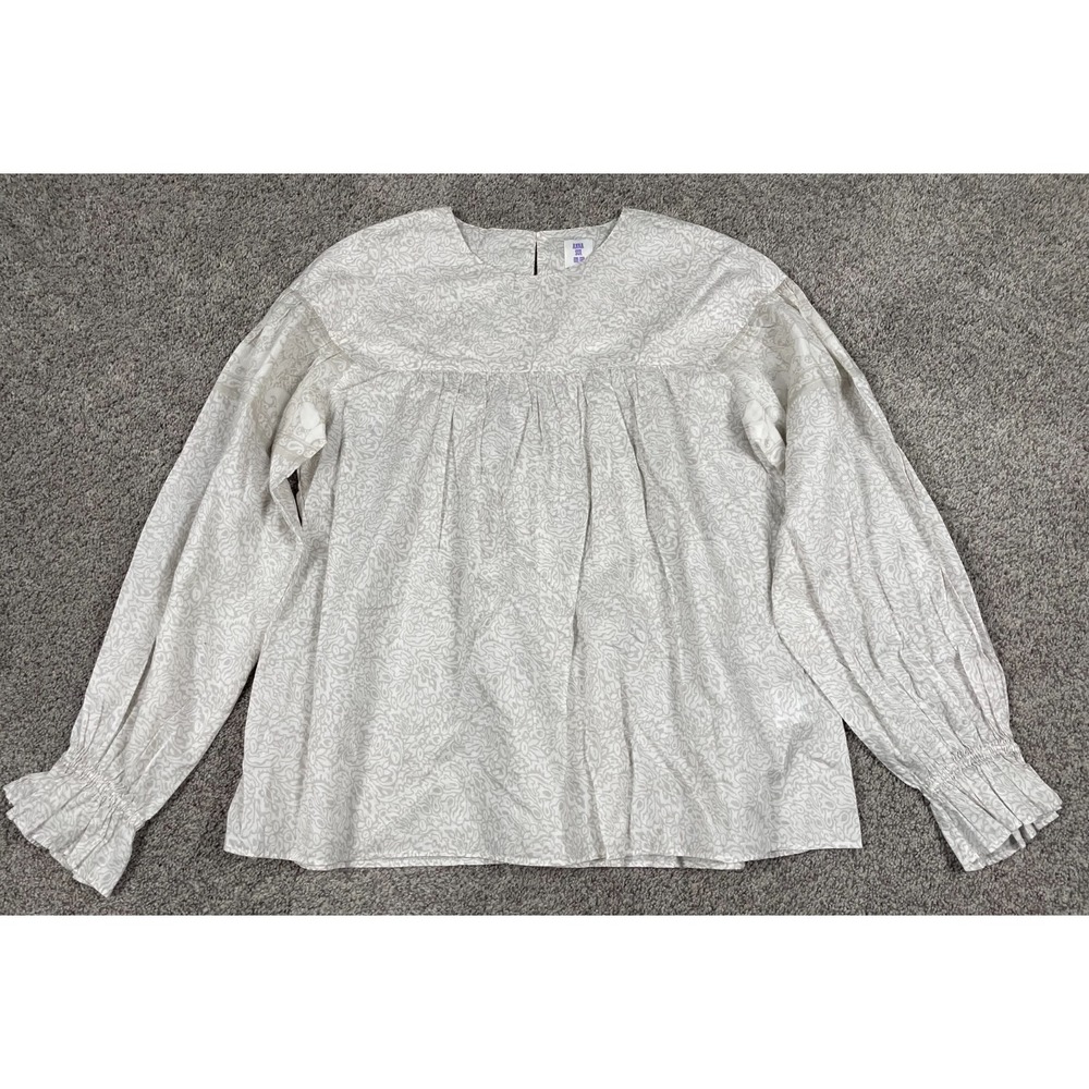 Anna Sui x Uniqlo Shirt Womens Small Gray Floral Blouse Peasant Prairie Boho NEW